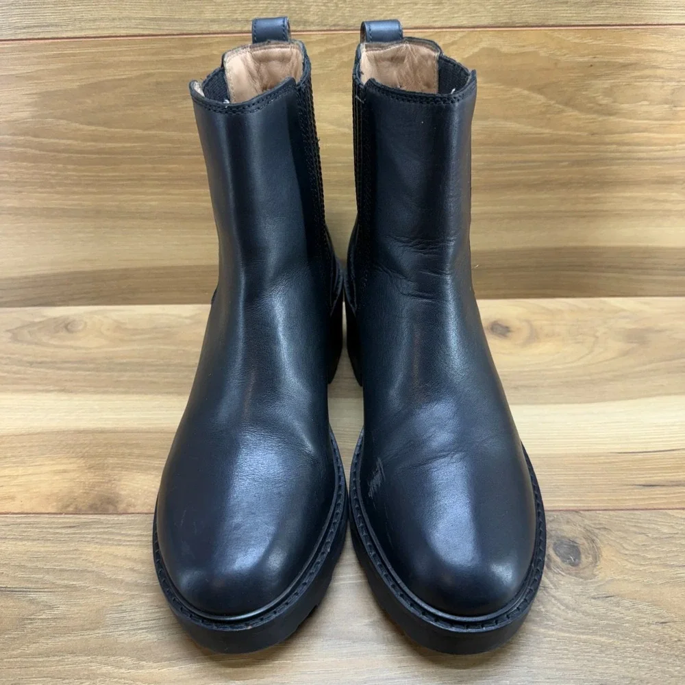 Madewell Gwenda Platform Chelsea Boots Womens 9 Black Leather Chunky Lug Sole